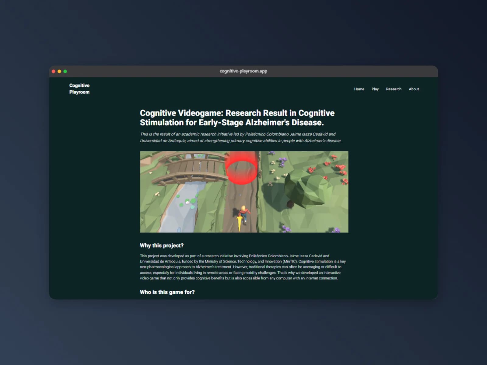 The 'about' section of the website describing the project.